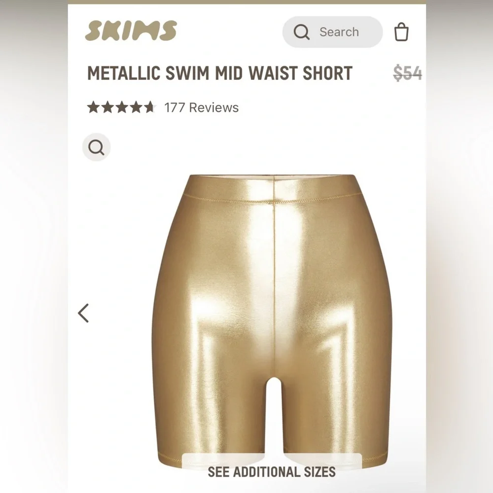 NWT-‎ METALLIC SWIM MID WAIST SHORT- Gold- size small